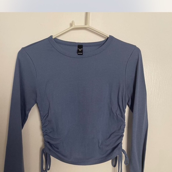 Windsor Tops - Windsor Dusty Blue Ruched Long Sleeve Top